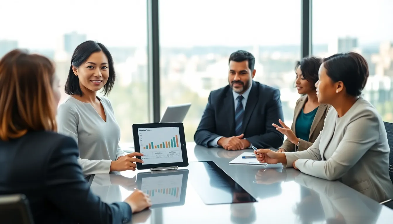diverse team discussing affordable housing solutions in a modern office.
